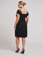Yours Curve Black Cold Shoulder Ruched Tulip Hem Dress - Image 3 of 4