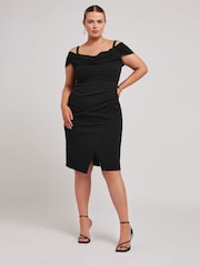 Yours Curve Black Cold Shoulder Ruched Tulip Hem Dress - Image 4 of 4