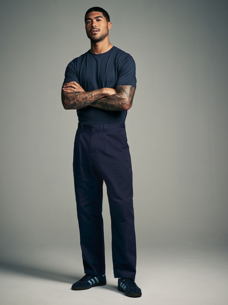 Navy Blue EDIT Wide Leg 100% Cotton Trousers - Image 4 of 10