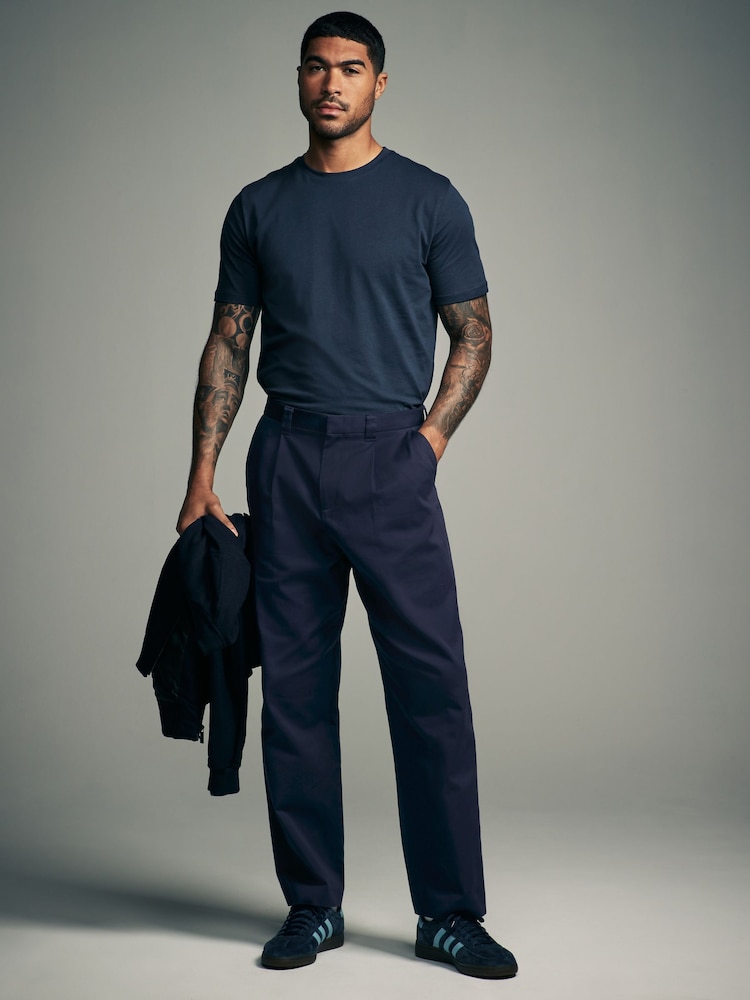 Navy Blue EDIT Wide Leg 100% Cotton Trousers - Image 5 of 10