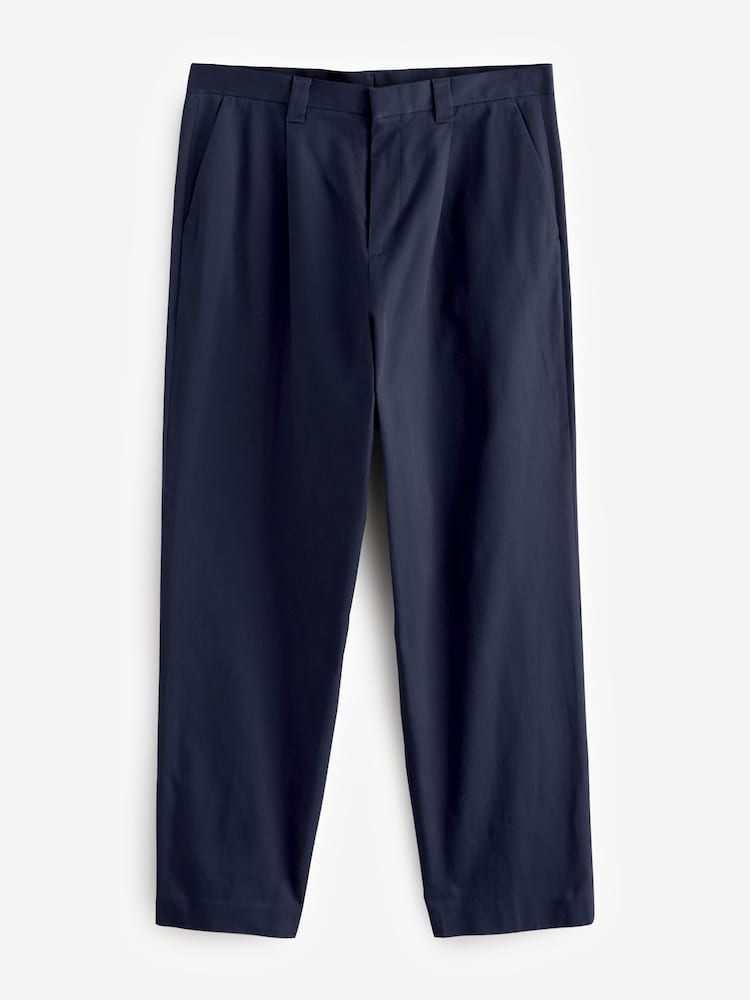 Navy Blue EDIT Wide Leg 100% Cotton Trousers - Image 8 of 10