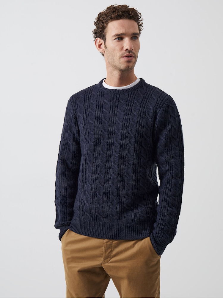 French Connection Blue Crew Cable 2 Jumper - Image 1 of 3