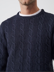 French Connection Blue Crew Cable 2 Jumper - Image 3 of 3