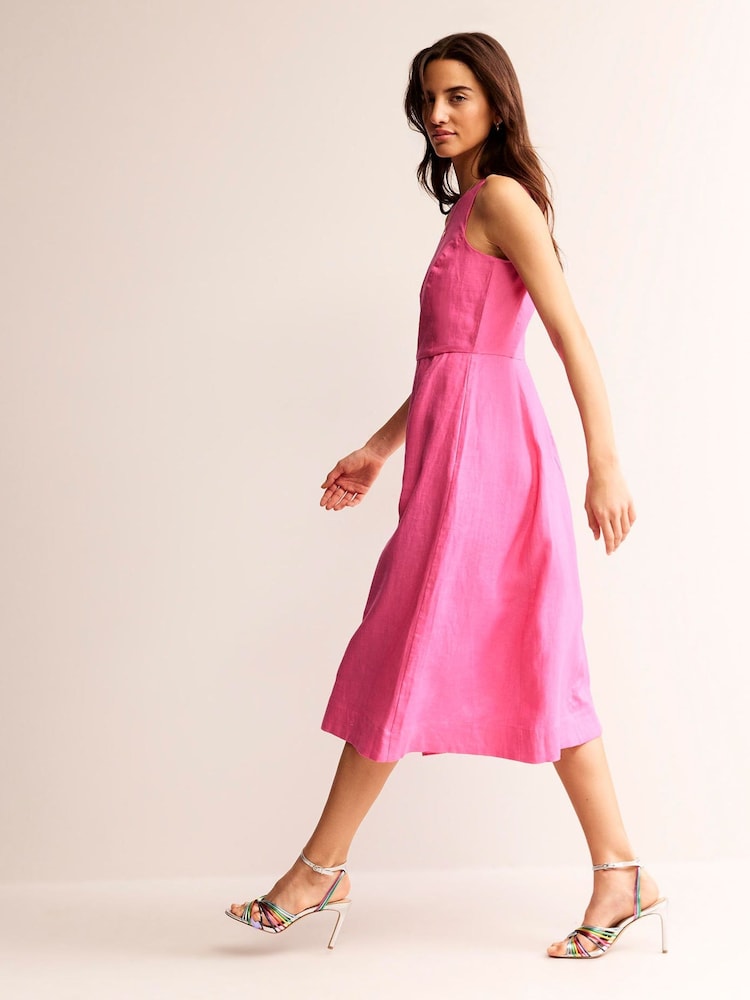 Boden Pink Carla Linen Midi Dress - Image 1 of 5