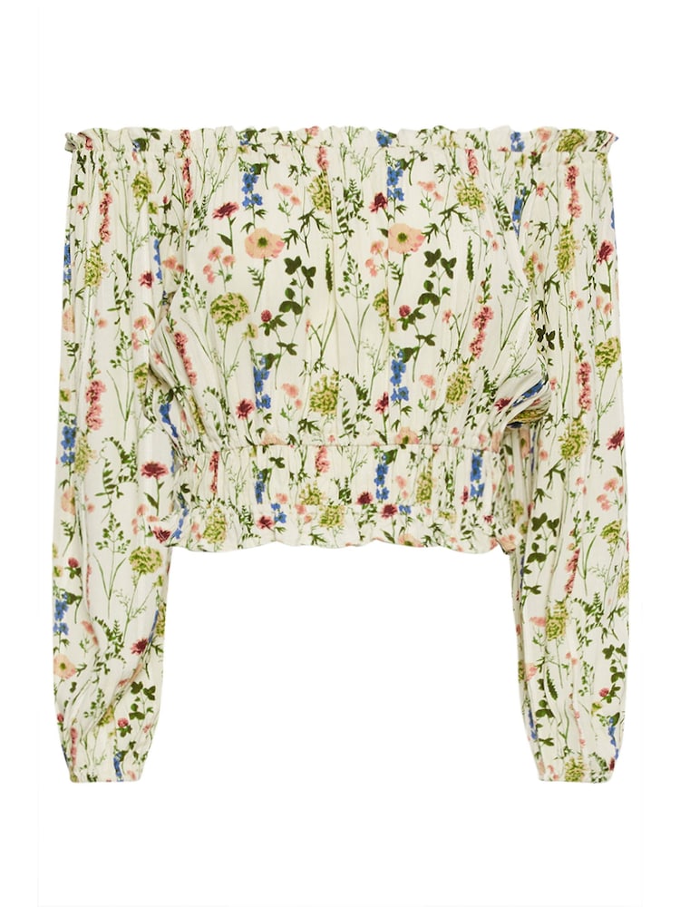 PixieGirl Petite Cream Floral Print Bardot Top - Image 3 of 3