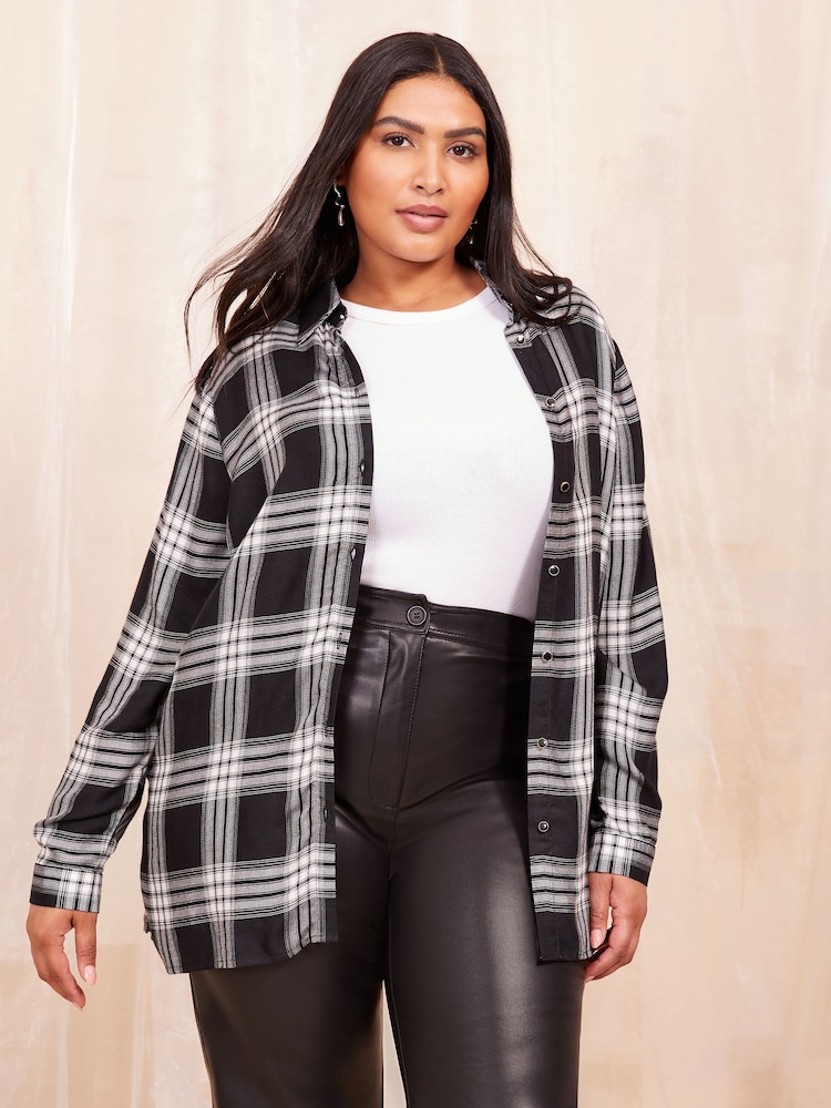 Curves Like These Black/White Long Sleeve Check Shirt - Image 1 of 4