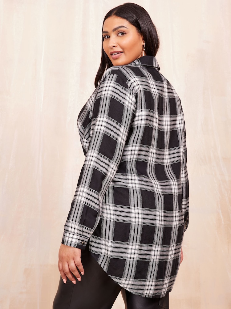 Curves Like These Black/White Long Sleeve Check Shirt - Image 4 of 4
