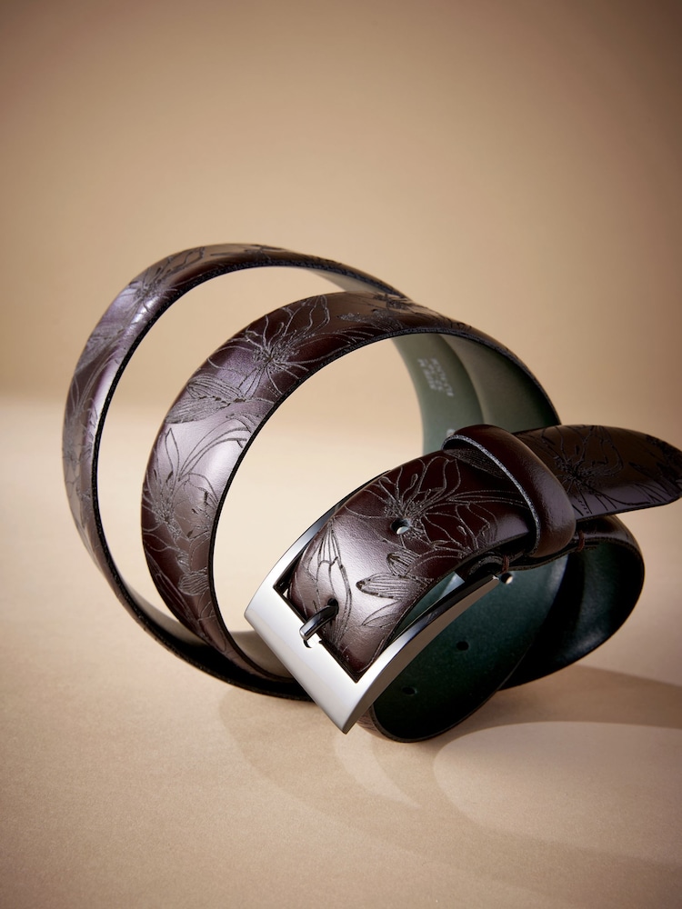 Brown Floral Signature Laser Engraved Belt - Image 2 of 4 Brown Floral Signature Laser Engraved Belt - Image 2 of 4