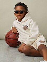 Reiss Off White Cottle 3-9 yrs Relaxed Embroidered Basketball Hoodie - Image 3 of 4
