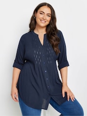Yours Curve Blue Pintuck Embellished Shirt - Image 1 of 5