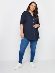 Yours Curve Blue Pintuck Embellished Shirt - Image 2 of 5