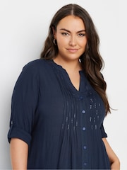 Yours Curve Blue Pintuck Embellished Shirt - Image 4 of 5