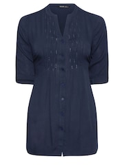 Yours Curve Blue Pintuck Embellished Shirt - Image 5 of 5