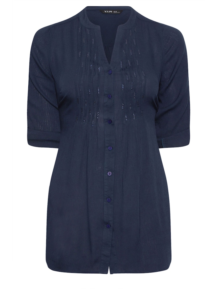 Yours Curve Blue Pintuck Embellished Shirt - Image 5 of 5