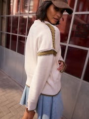 White Ecru Contrast Trim Soft Touch Knitted Jumper - Image 1 of 8