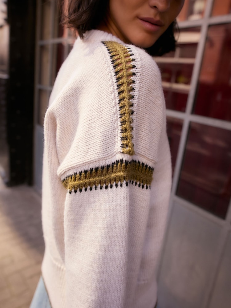 Blanc écru - Pull en maille Soft Touch à bordures contrastées - Image 5 of 8