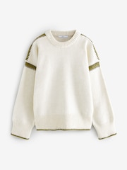 White Ecru Contrast Trim Soft Touch Knitted Jumper - Image 6 of 8