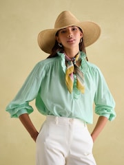 Joules Melanie Green/White Cotton Ruffle Blouse - Image 4 of 7