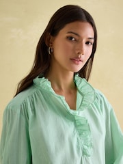 Joules Melanie Green/White Cotton Ruffle Blouse - Image 5 of 7