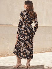 Sosandar Black Abstract Animal Print Wrap Midi Dress - Image 4 of 4