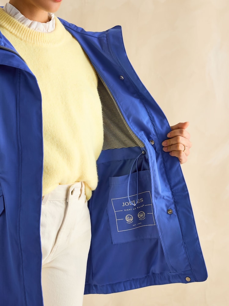 Joules Portwell Blue Waterproof Raincoat With Hood - Image 4 of 8