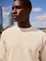 Бежевый/белый - Long Sleeves Waffle Texture Crew 100% Cotton T-Shirt - Image 1 of 8