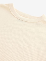 Бежевый/белый - Long Sleeves Waffle Texture Crew 100% Cotton T-Shirt - Image 8 of 8