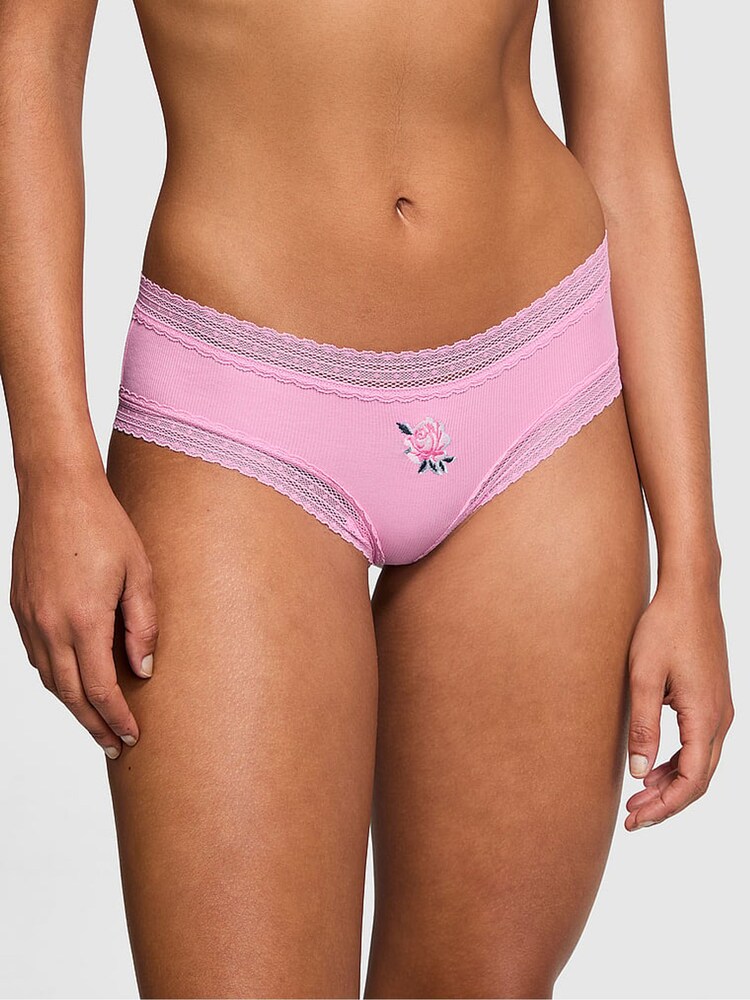 Victoria's Secret PINK Moonstone Pink Rib Lace Trim Cheeky Knickers - Image 1 of 3 Victoria's Secret PINK Moonstone Pink Rib Lace Trim Cheeky Knickers - Image 1 of 3