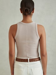 Reiss Mink Elle Ribbed Cotton Blend Vest - Image 4 of 5