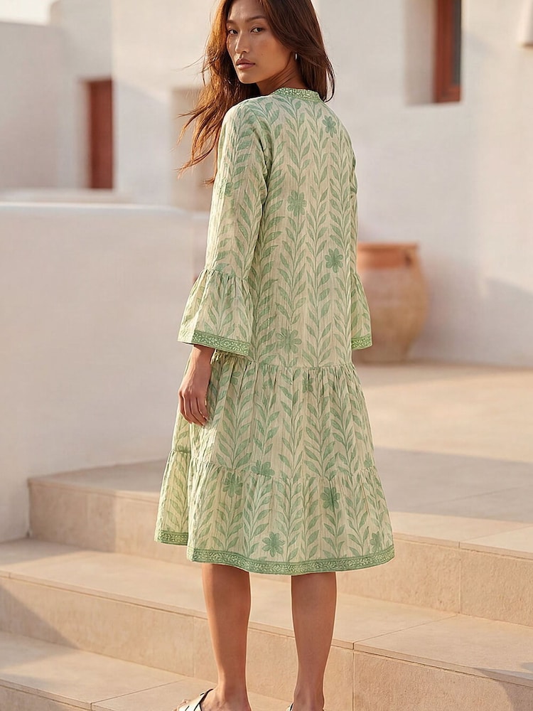 Buy Roman Green Leaf Print Tiered Boho Dress from Next USA