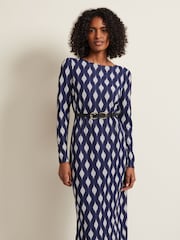 Phase Eight Blue Kelly Geo Midi Shift Dress - Image 1 of 7