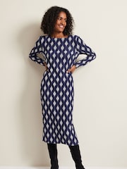 Phase Eight Blue Kelly Geo Midi Shift Dress - Image 3 of 7