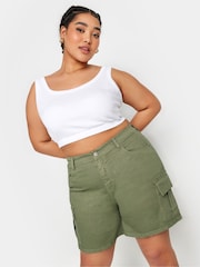 Yours Curve Green Denim Cargo Shorts - Image 1 of 5