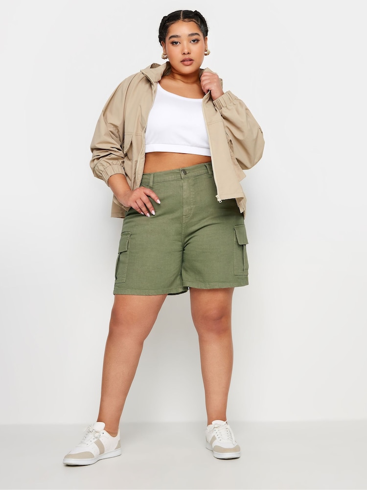 Yours Curve Green Denim Cargo Shorts - Image 2 of 5