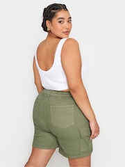 Yours Curve Green Denim Cargo Shorts - Image 3 of 5