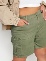 Yours Curve Green Denim Cargo Shorts - Image 4 of 5