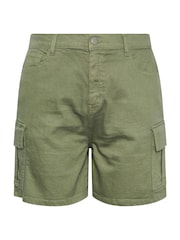 Yours Curve Green Denim Cargo Shorts - Image 5 of 5