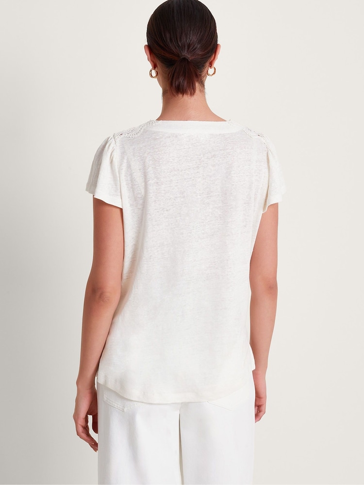 Monsoon White Lace 100% Linen Lisa T-Shirt - Image 2 of 3
