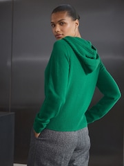 Green 100% Wool Premium Zip Through Knitted Hoodie - Image 3 of 7