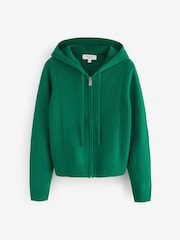 Green 100% Wool Premium Zip Through Knitted Hoodie - Image 5 of 7