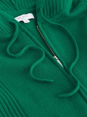 Green 100% Wool Premium Zip Through Knitted Hoodie - Image 7 of 7
