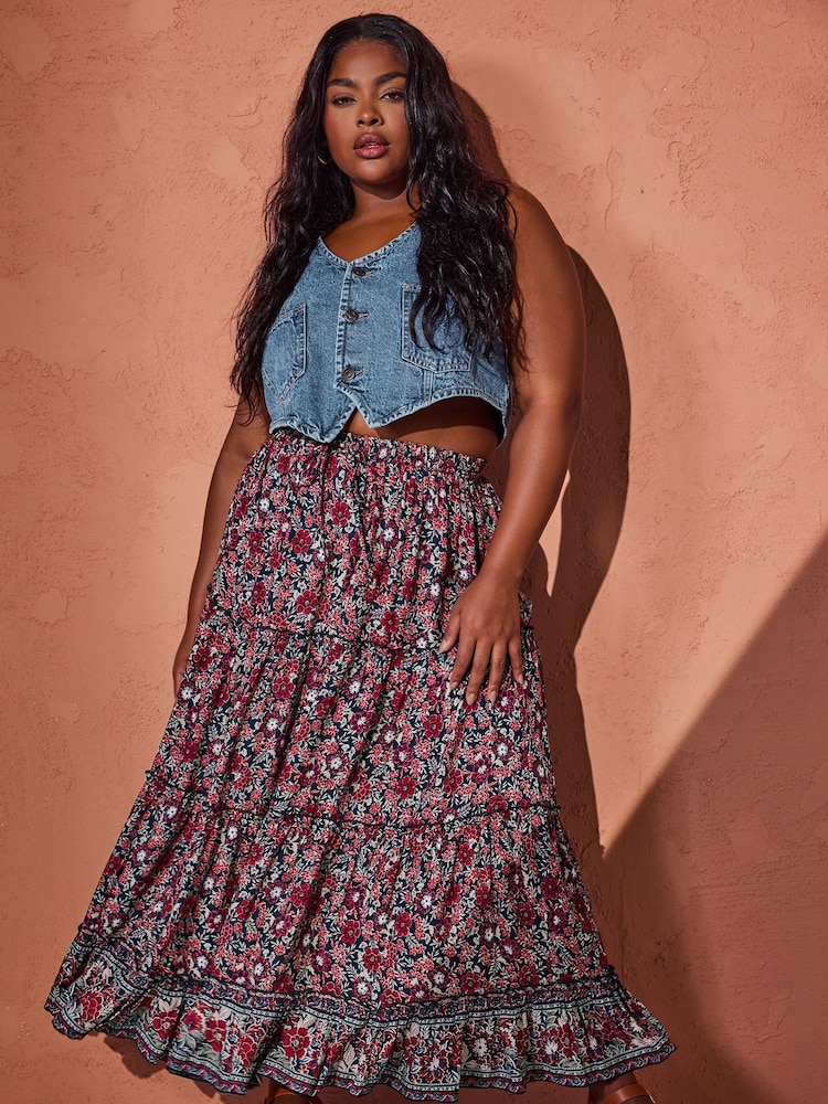 Buy Yours Curve Blue Tiered Boho Skirt from the Next UK online shop