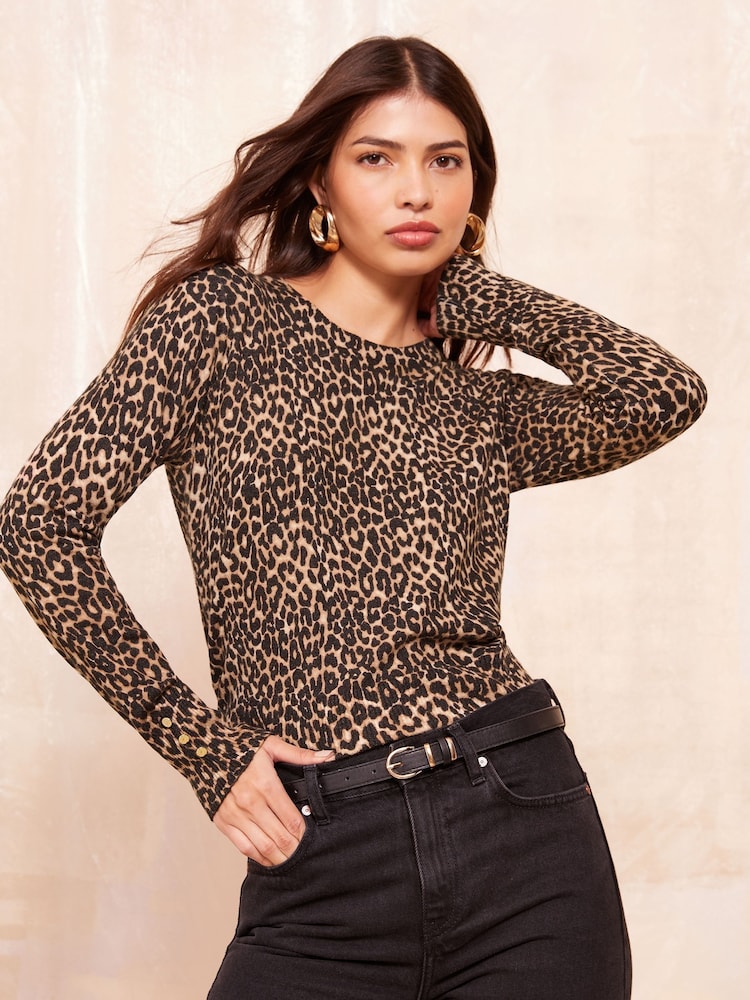 Friends Like These Brown Animal Long Sleeve Crew Neck Jumper - Image 1 of 4