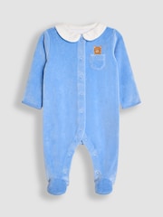 JoJo Maman Bébé Blue Velour Sleepsuit - Image 1 of 3