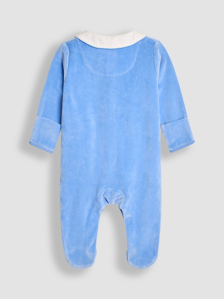 JoJo Maman Bébé Blue Velour Sleepsuit - Image 2 of 3