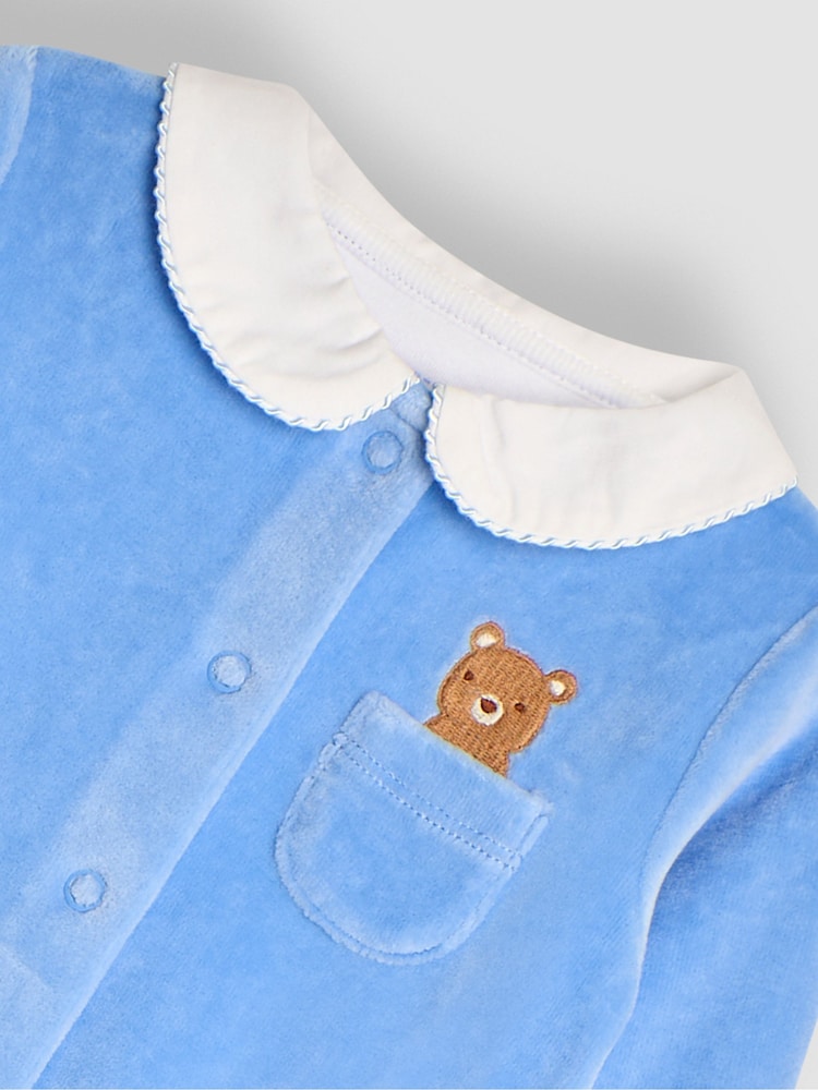 JoJo Maman Bébé Blue Velour Sleepsuit - Image 3 of 3