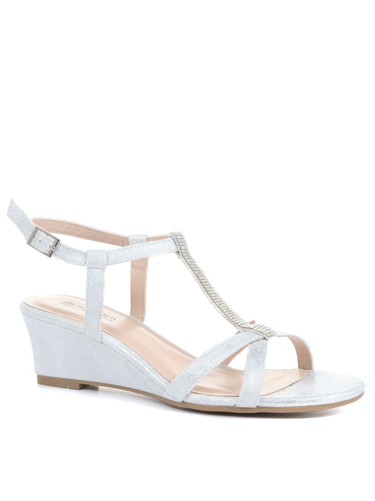 Pavers Silver Wedge Heel Sandals - Image 1 of 5