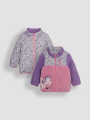 JoJo Maman Bébé Lilac Purple Dino Reversible Hooded Teddy Fleece - Image 1 of 7