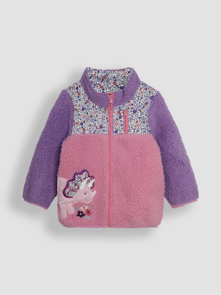 JoJo Maman Bébé Lilac Purple Dino Reversible Hooded Teddy Fleece - Image 2 of 7