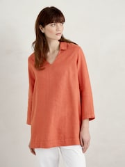 Seasalt Cornwall Orange Shallow Layers 100% Linen Tunic - Image 1 of 5